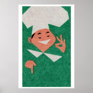 Smiling Chef Matchbox Art Print, Czechoslovakian Poster