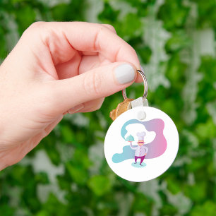 Smiling Chef with Moustache and Serving Tray  Key Ring