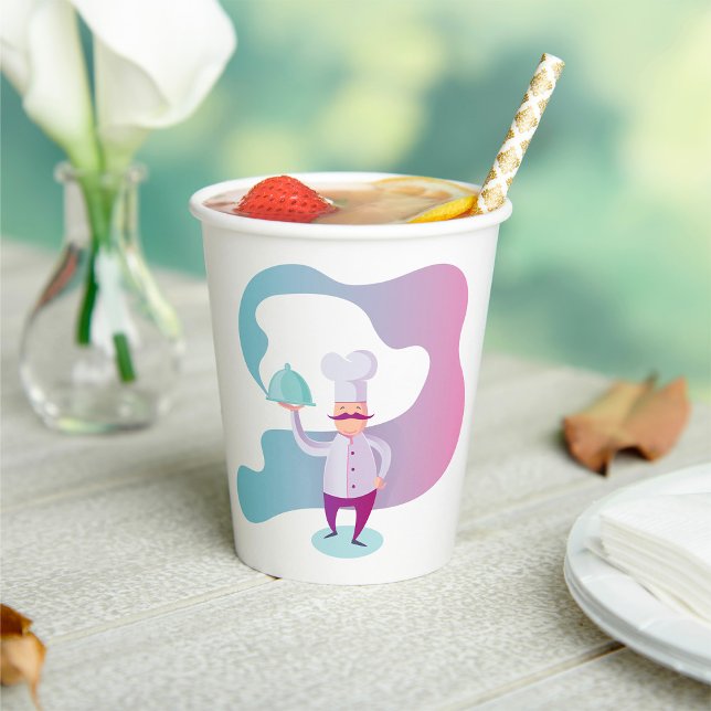 Smiling Chef with Moustache and Serving Tray  Paper Cups (Creator Uploaded)