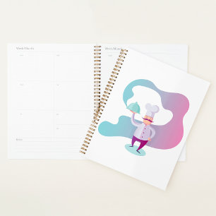 Smiling Chef with Moustache and Serving Tray  Planner