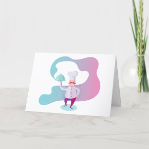 Smiling Chef with Mustache and Serving Tray  Thank You Card