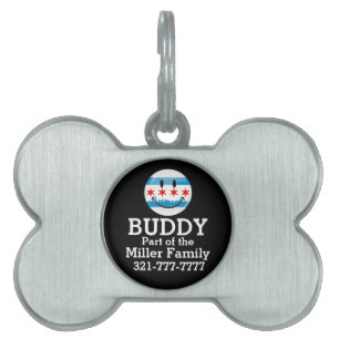 Smiling Chicago Flag Pet ID Tag