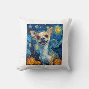 smiling chihuahua dog starry night by Van Gogh fin Cushion