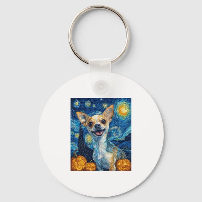 smiling chihuahua dog starry night by Van Gogh fin Key Ring (Front)