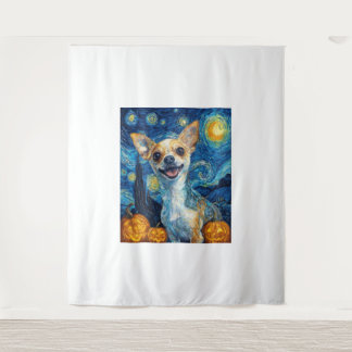 smiling chihuahua dog starry night by Van Gogh fin Tapestry