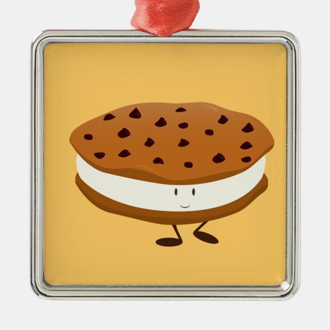 Smiling chocolate chip cookie sandwich metal ornament (Front)