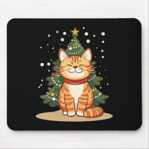 Smiling Christmas Morning Cat For Festive Season  Mouse Pad