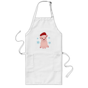 Smiling Christmas Pig Long Apron