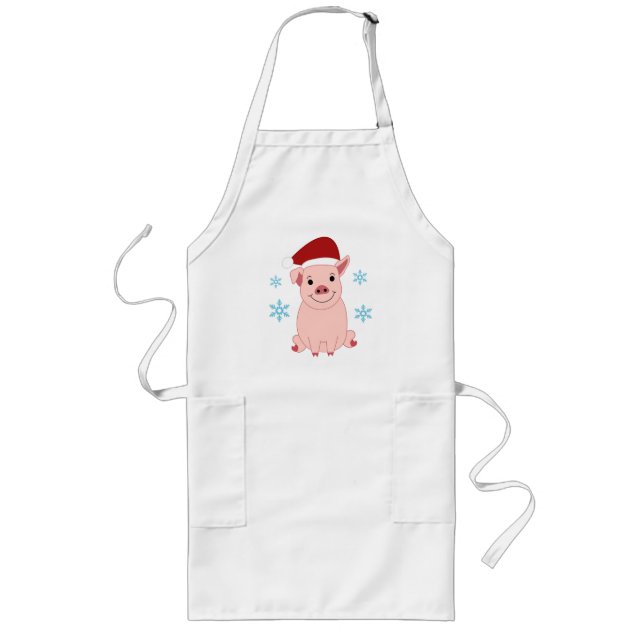 Smiling Christmas Pig Long Apron (Front)