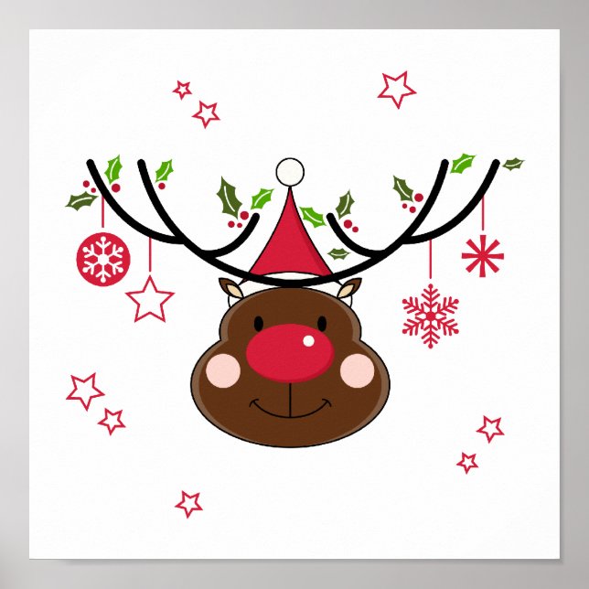 Smiling Christmas Reindeer Poster (Front)