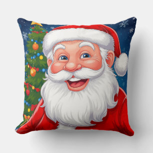 Smiling Christmas Santa Claus in Red Hat Cushion