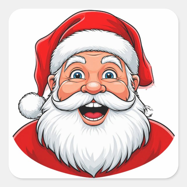 Smiling Christmas Santa Claus in Red Hat Square Sticker (Front)