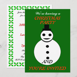 Smiling Christmas Snowman Custom Party Invites