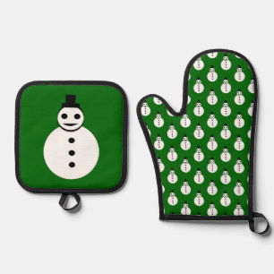 Smiling Christmas Snowman Oven Mitt & Pot Holder Set