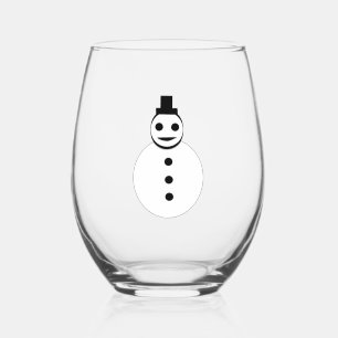Smiling Christmas Snowman Stemless Wine Glass