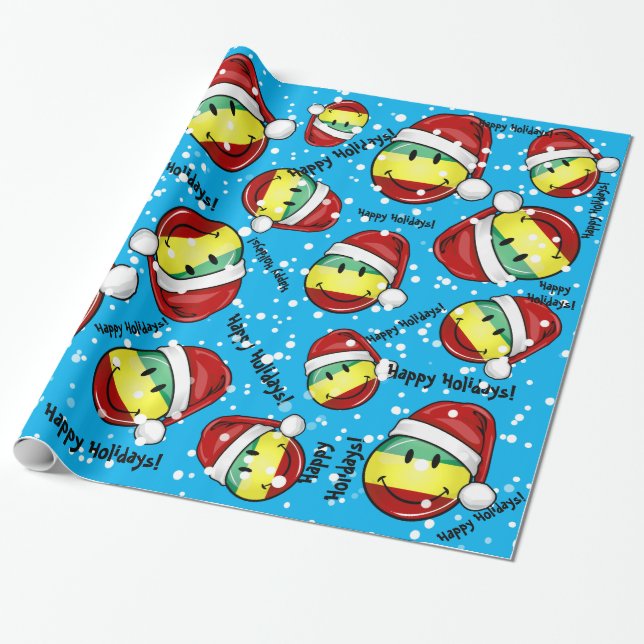 Smiling Christmas Style Rastafarian Flag Wrapping Paper (Unrolled)