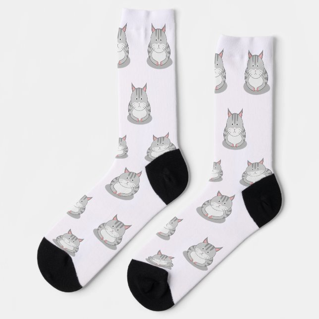Smiling Chubby Cat Patern Socks (Left)