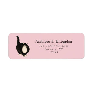 Smiling Chubby Chonky Blue Eyed Chinese Tuxedo Cat Return Address Label