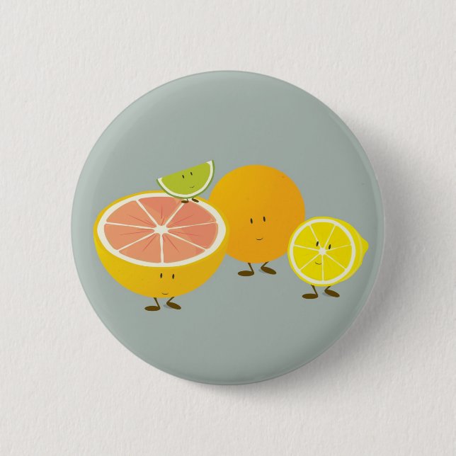 Smiling citrus group illustration 6 cm round badge (Front)