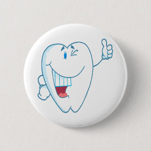 Smiling Clean Tooth Cartoon Character Thumbs Up.ai 6 Cm Round Badge