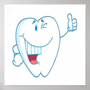Smiling Clean Tooth Cartoon Character Thumbs Up.ai Poster