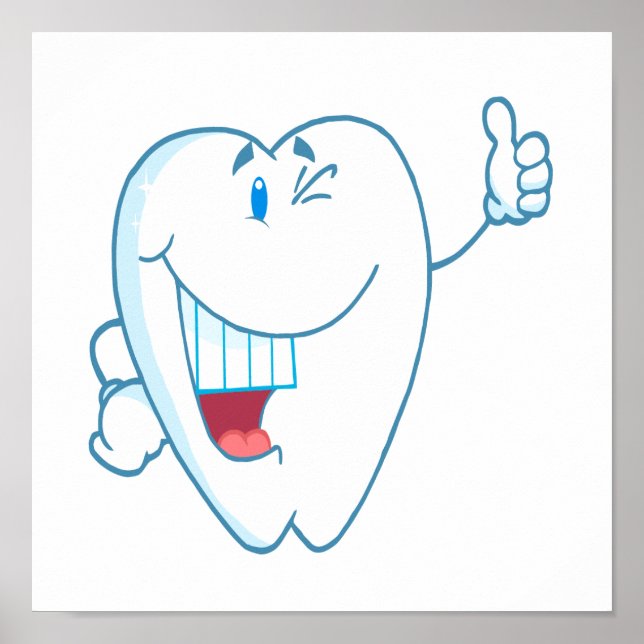 Smiling Clean Tooth Cartoon Character Thumbs Up.ai Poster (Front)
