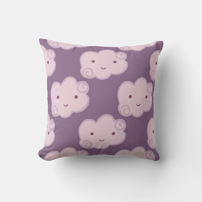 Smiling cloud sky seamless pattern on lilac backgr cushion (Front)