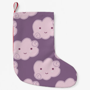 Smiling cloud sky seamless pattern on lilac backgr small christmas stocking