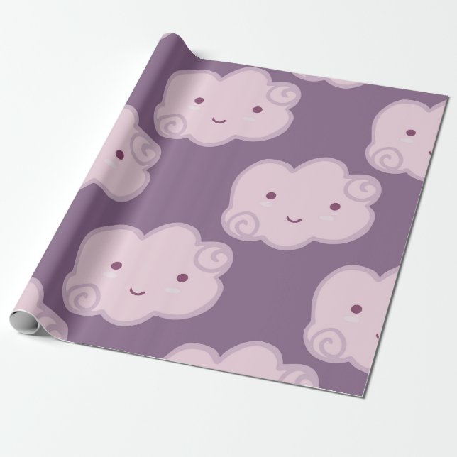 Smiling cloud sky seamless pattern on lilac backgr wrapping paper (Unrolled)