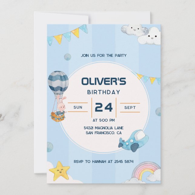 Smiling Clouds Rainbow Birthday Invitation (Front)