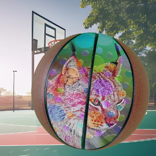 Smiling, colourful lynx - abstract basketball