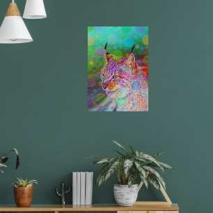 Smiling, colourful lynx - abstract  poster