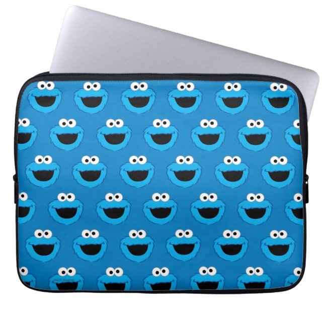 Smiling Cookie Monster Pattern Laptop Sleeve (Front)