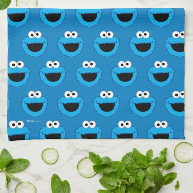 Smiling Cookie Monster Pattern Tea Towel (Folded)