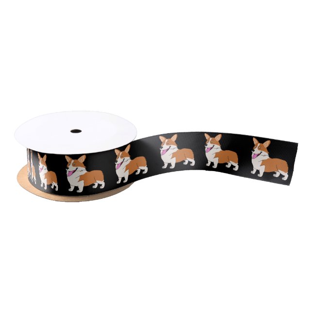 Smiling Corgi Cartoon Satin Ribbon (Spool)