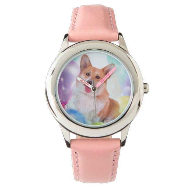Smiling Corgi with Balloons Watch (Front)
