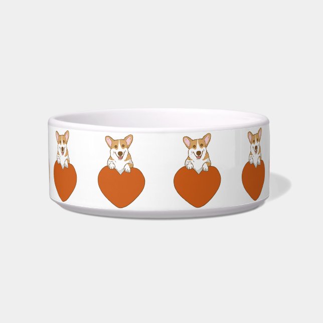 Smiling Corgi With Heart Dog Bowl (Front)