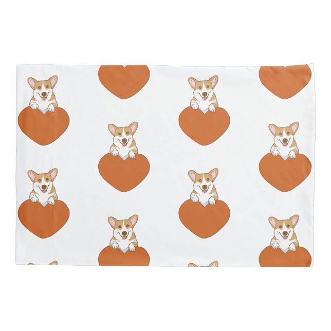 Smiling Corgi With Heart Pillowcase (Back)