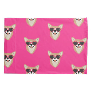 Smiling Corgi With Sunglasses Pink Pillowcase