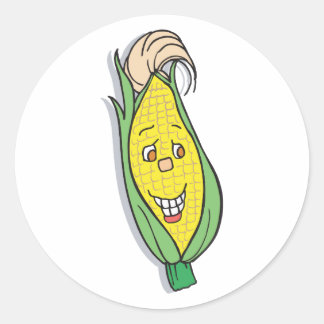smiling corn character classic round sticker