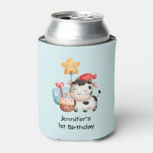Smiling Cow Cute Adorable Birthday Can Cooler