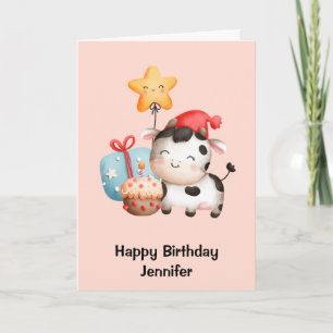Smiling Cow Cute Adorable Birthday Card