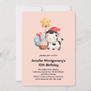 Smiling Cow Cute Adorable Birthday Invitation