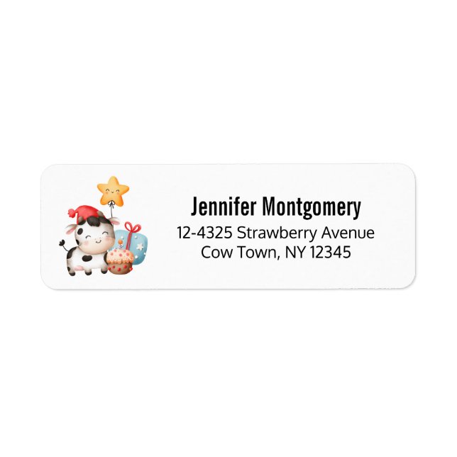 Smiling Cow Cute Adorable Birthday Return Address Label (Front)
