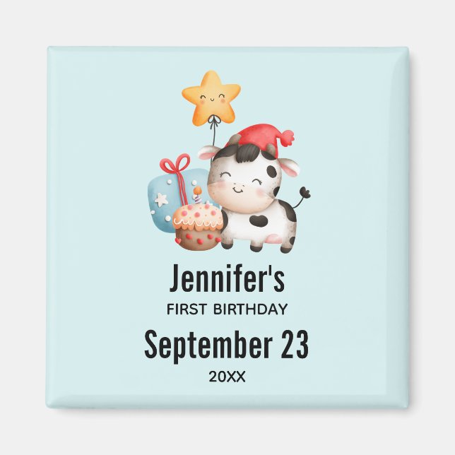 Smiling Cow Cute Adorable Birthday Save the Date Magnet (Front)