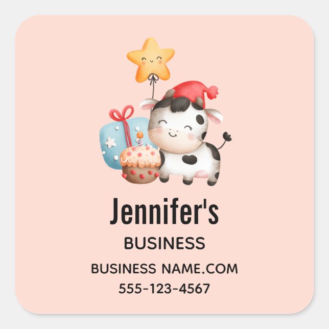 Smiling Cow Cute Adorable Party Business Square Sticker (Front)