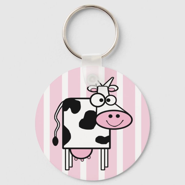 Smiling Cow Girly Animal Print Key Ring (Front)