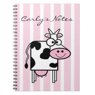 Smiling Cow Girly Animal Print Personalised Notebook