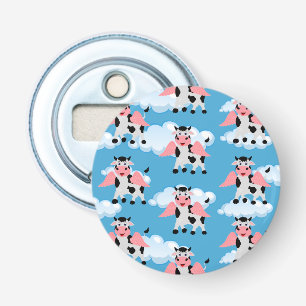 Smiling Cow Pink Wings Flying Animal Funny Cartoon Bottle Opener