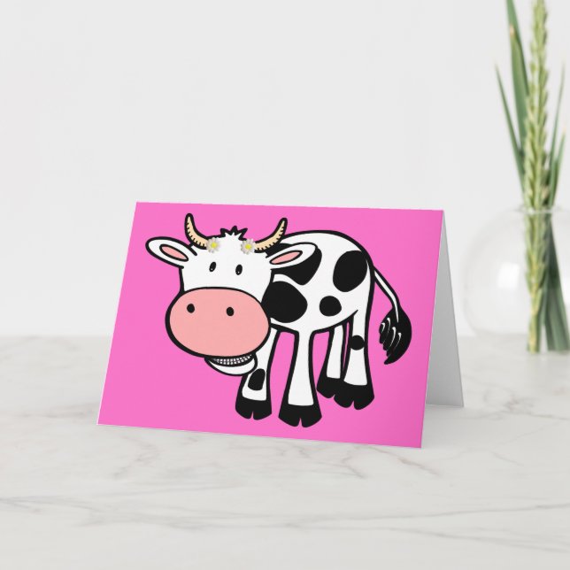 Smiling Cow with Daisies Card (Front)